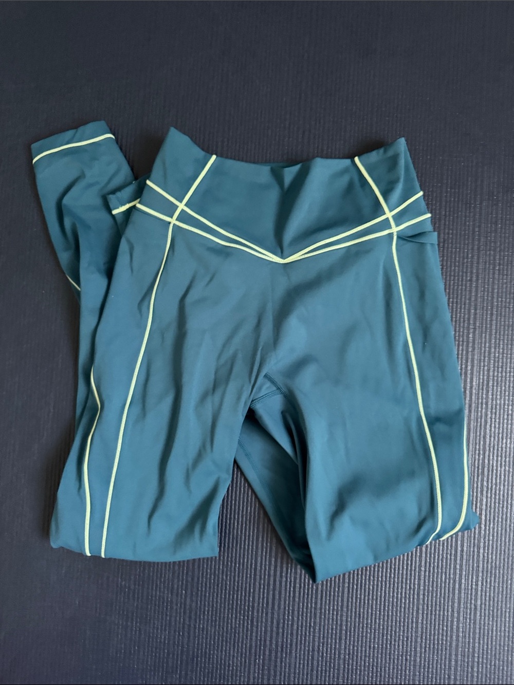 BuffBunny Teal Leggings with Lime Contrast Piping